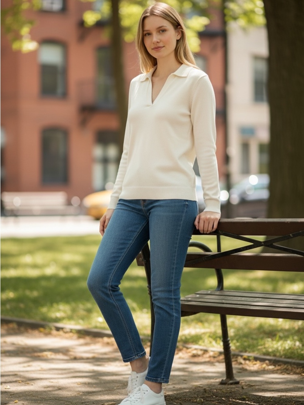 NEW WITH TAGS: Light-weight White V-Neck Collared Summer Sweater